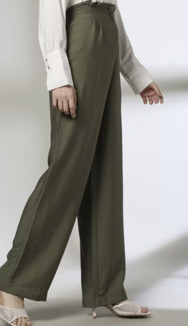 Women Double-Pleated Wide-Leg Trousers - Image 2